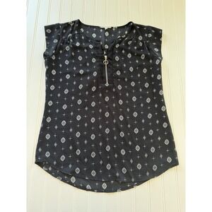 Maurices Women's Black Sleeveless Blouse Sheer Tribal 1/4 Zip Size S